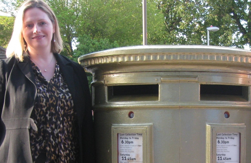 Mary Macleod MP at the Gold Post Box