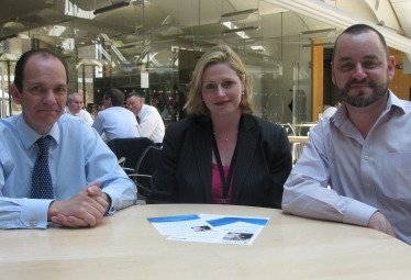 Mary Macleod MP with Mr RJ Matthias (r) and Danny Reardon from Barclays (l)